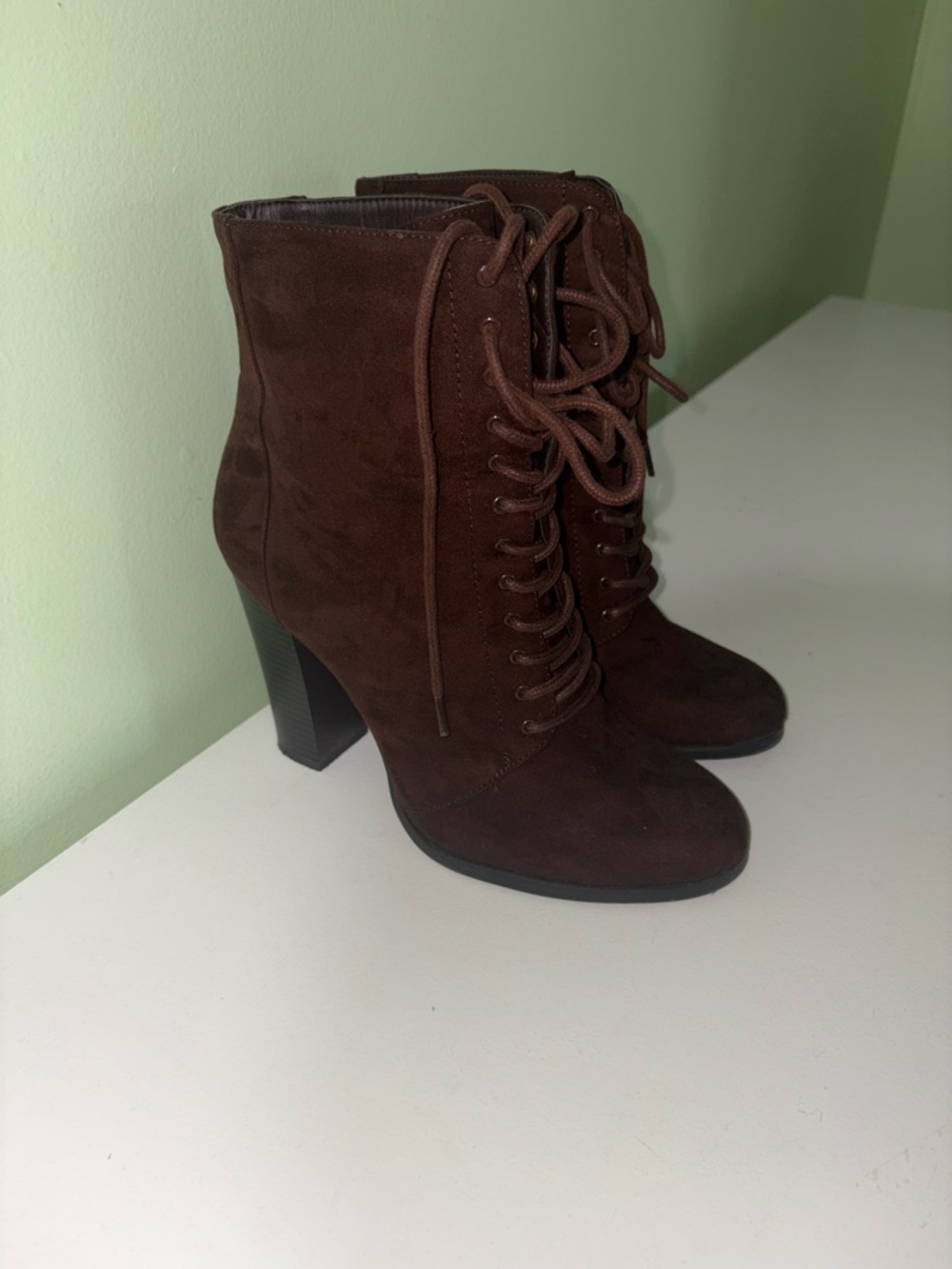 JustFab Dark Brown Suede Lace-Up Ankle Boots